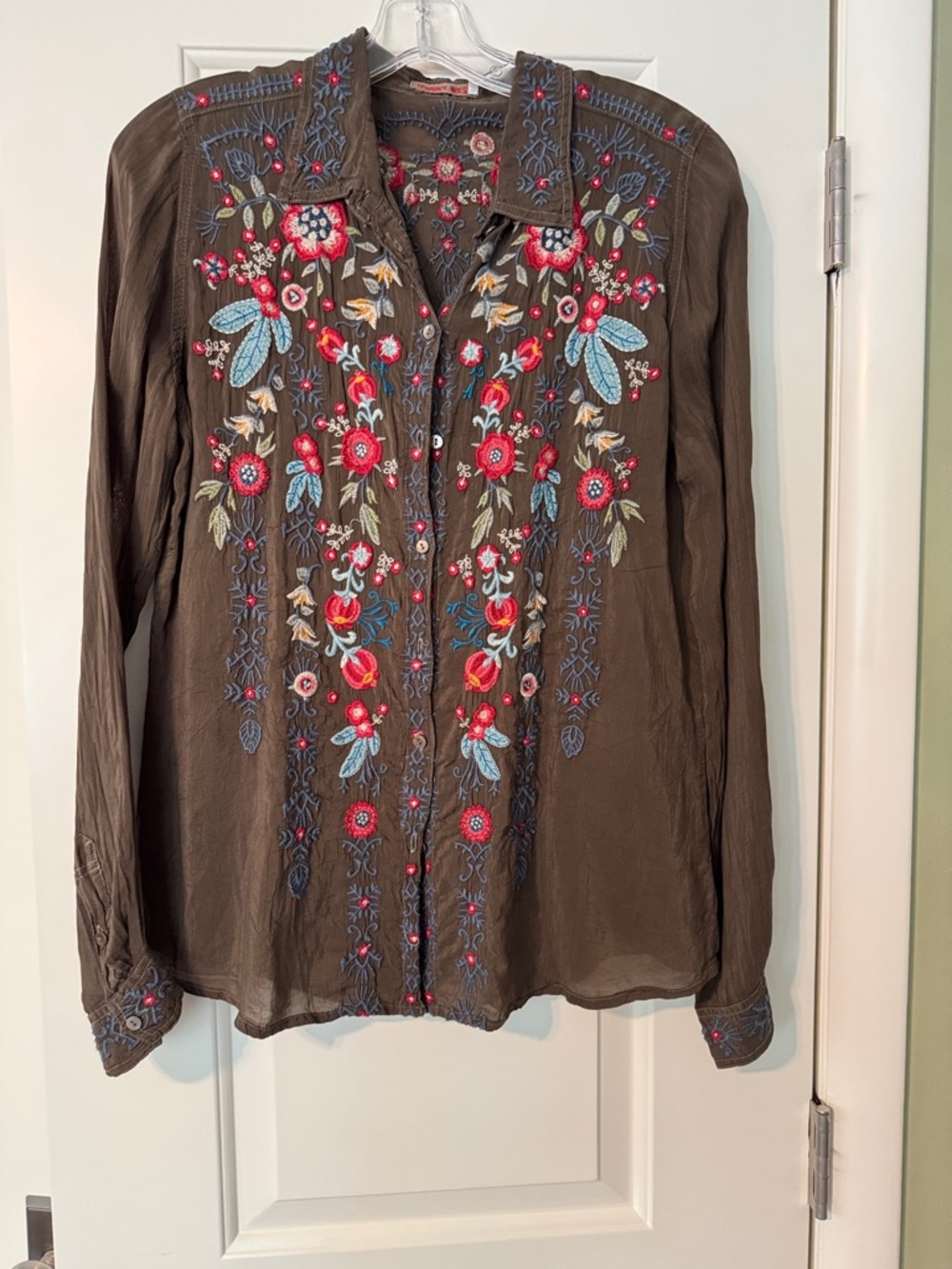 Johnny Was Embroidered Floral Button-Up Blouse